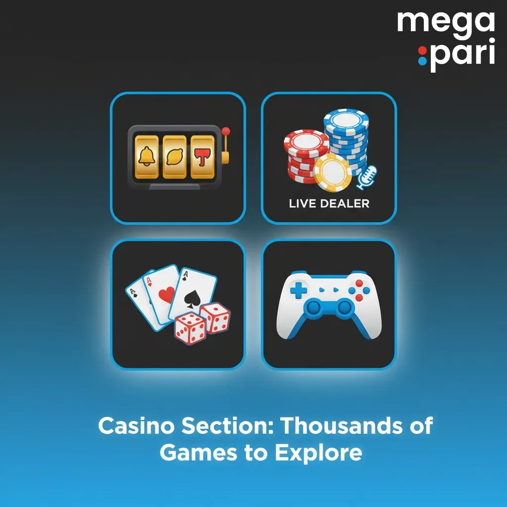 Casino lobby with 7,000+ games; category tiles for Slots, Roulette, Table, Crash, Megaways, Bingo, plus search.