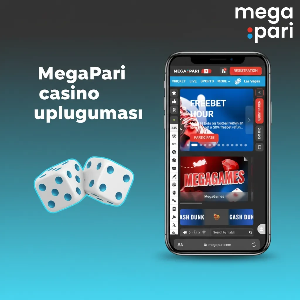 MegaPari casino uygulaması ana ekranı: canlı krupiyeli masalar, slotlar, masa oyunları, promosyonlar ve arama/filtreler.