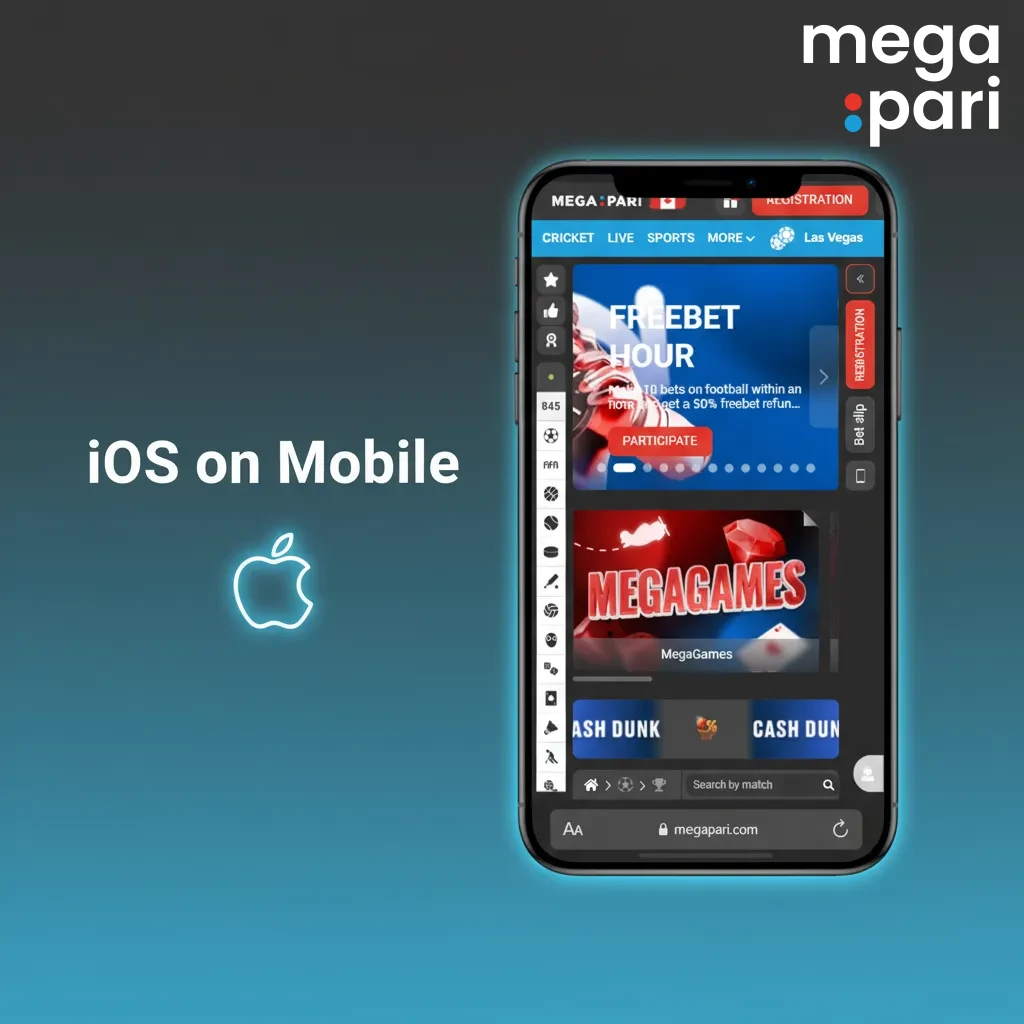 iPhone with Safari Add to Home Screen for MegaPari, showing how to add the mobile site while the app is in development.