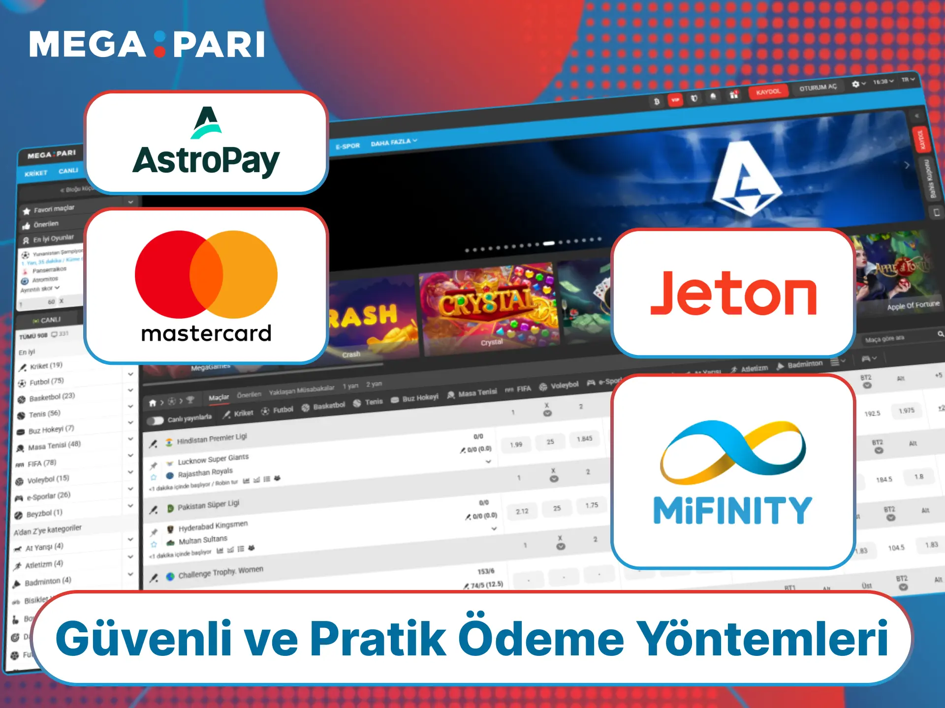 MegaPari hesabınıza güvenle para yatırın ve hızlı ödeme yöntemlerini kullanın.