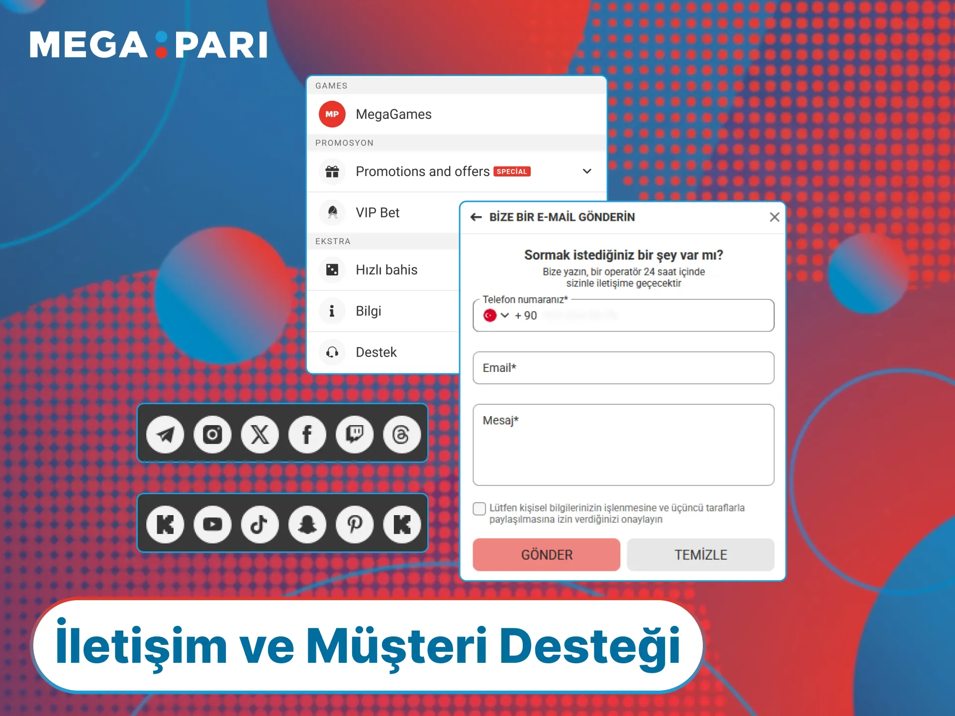 MegaPari destek ekibiyle iletişime geçin ve tüm sorularınıza yanıt bulun.