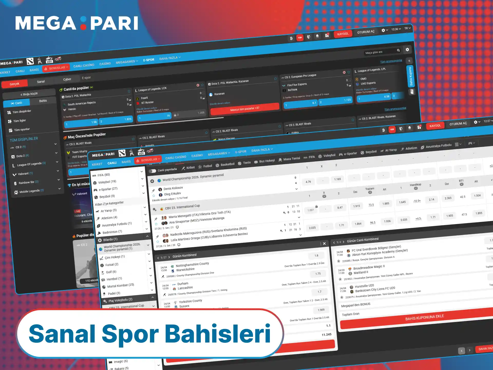 MegaPari sanal sporlar bölümünde kesintisiz bahis heyecanını hemen yakalayın.