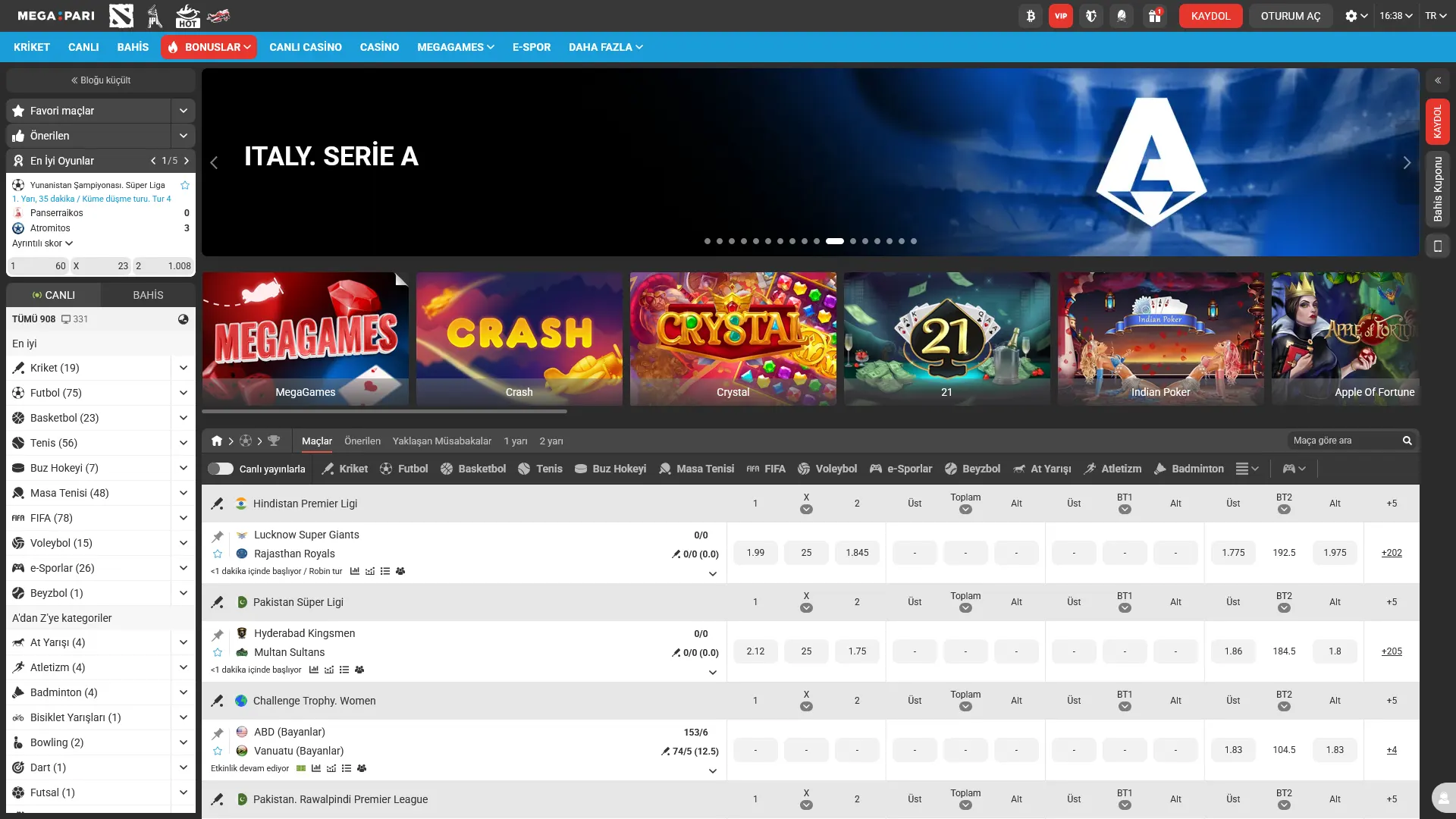 MegaPari ana sayfasını ziyaret ederek bahis ve casino deneyiminizi hemen başlatın.
