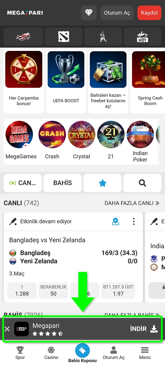 MegaPari mobil uygulamasını Android cihazınıza indirmek için yükleme sürecini başlatın.