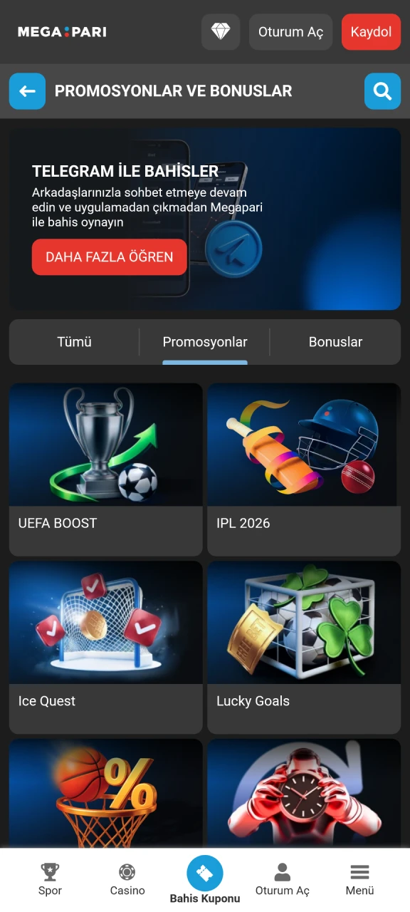 MegaPari uygulamasındaki güncel bonusları takip ederek kazancınızı artırmaya başlayın.