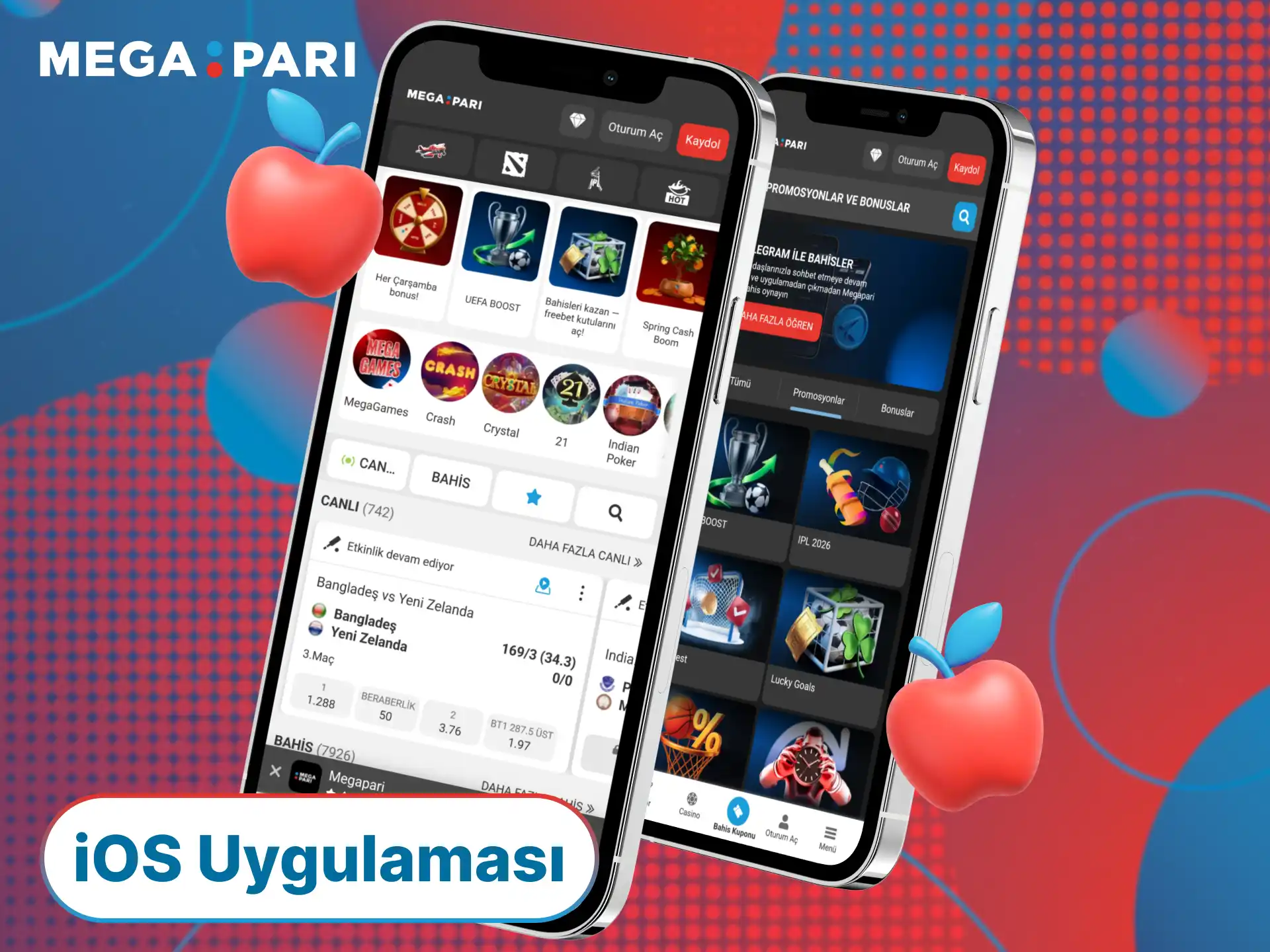 iPhone kullanıcıları için hazırlanan özel MegaPari App sürümünü yükleyerek yüksek oranlarla kazanmaya odaklanın.