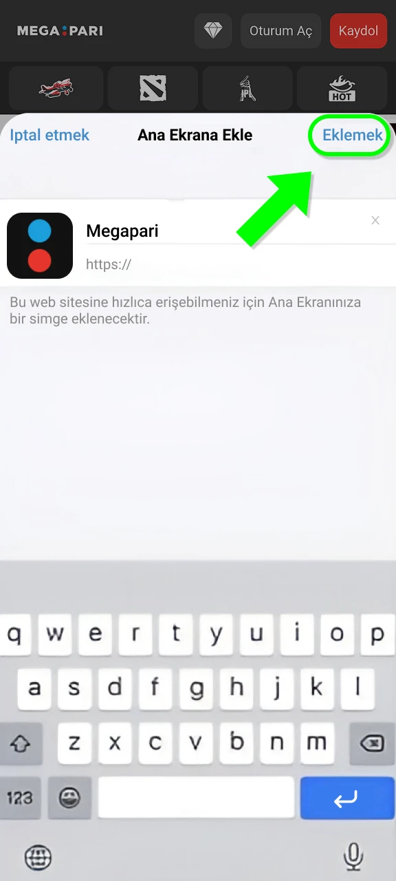 Hızlı erişim için MegaPari mobil uygulamasını ana ekrana ekleyin ve dilediğiniz an bahis yapın.