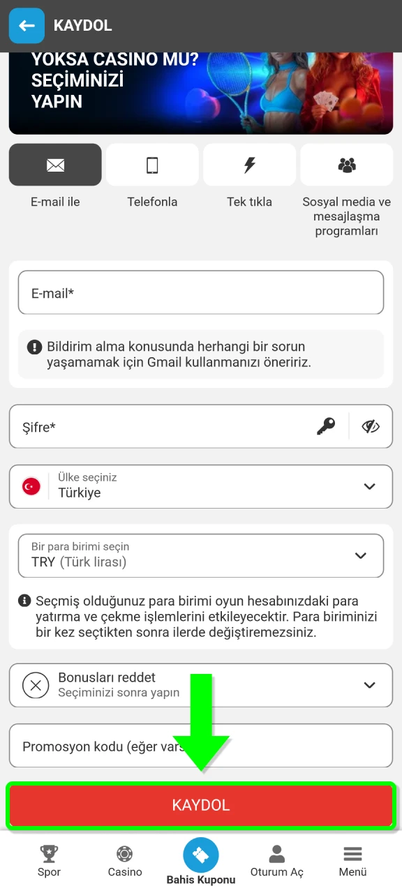 MegaPari mobil uygulaması üzerinden şifrenizi oluşturarak kayıt işlemini başarıyla onaylayın.