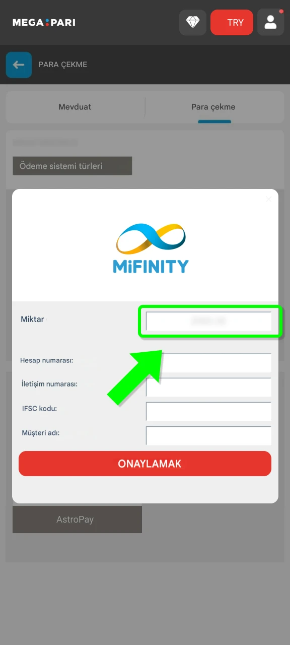 MegaPari app üzerinden talep göndererek para çekme adımlarını onaylayın.