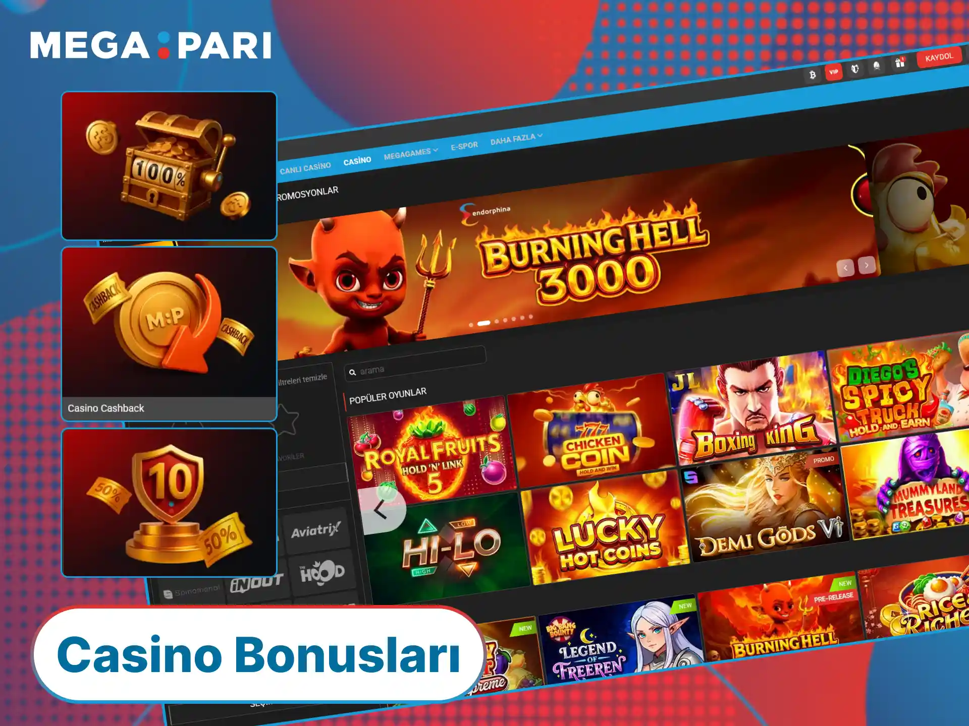 MegaPari platformunda sunulan çeşitli casino bonusları ile oyunların keyfini çıkar.