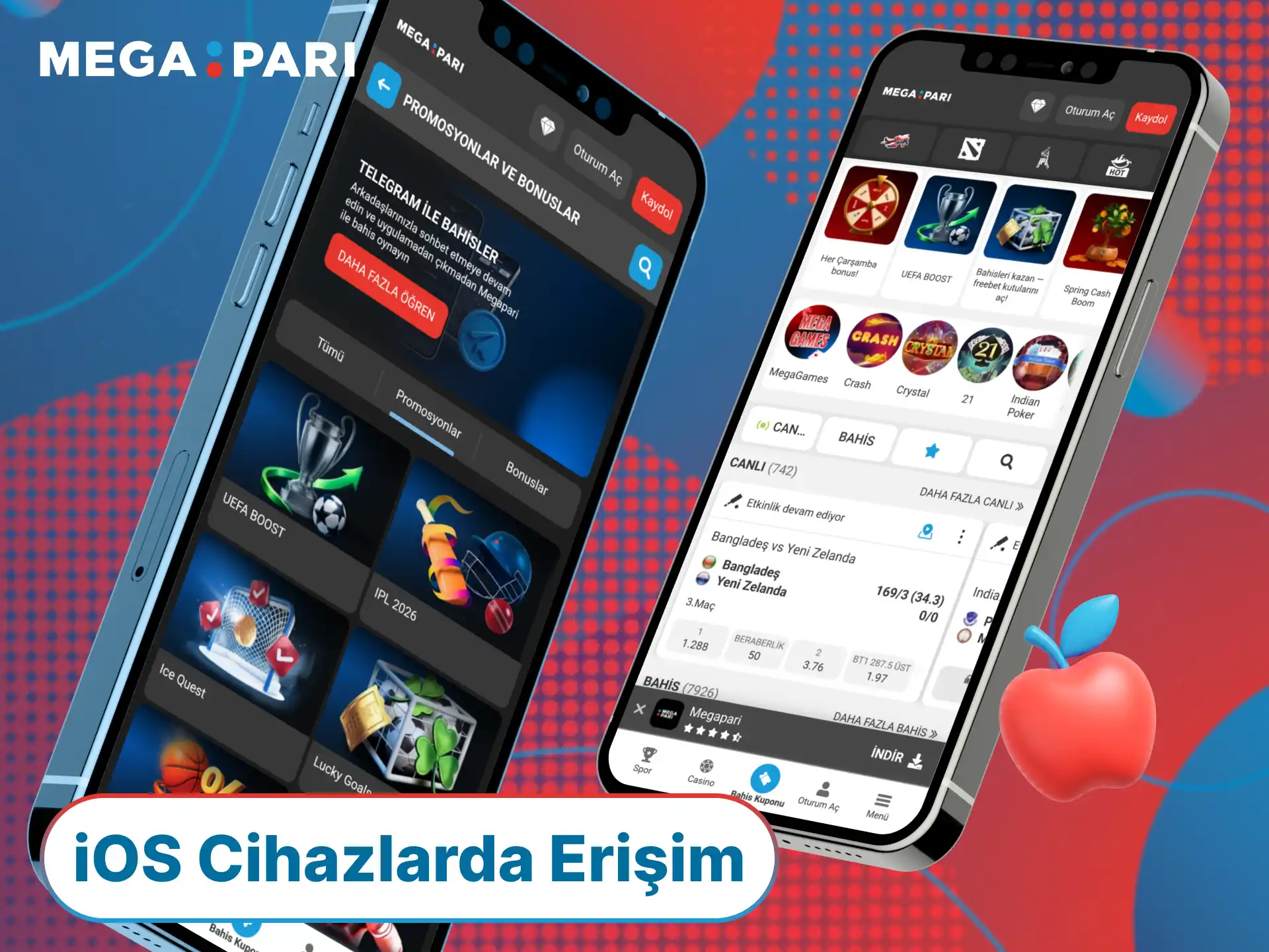 iOS işletim sistemli cihazlarınızdan MegaPari dünyasına hızlıca giriş yapın ve oynamaya başlayın.