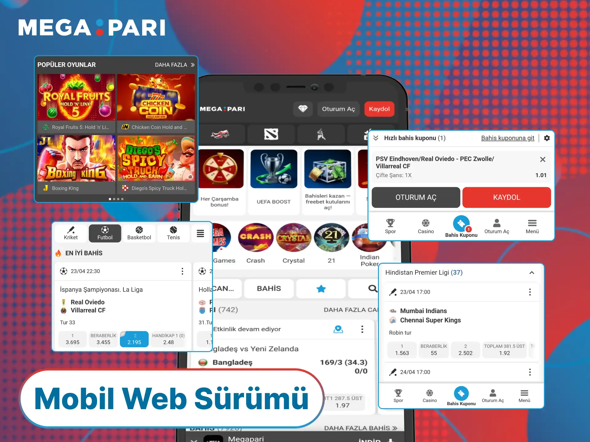 Mobil web sürümü üzerinden MegaPari sitesine erişerek her yerden kolayca bahis yapın.