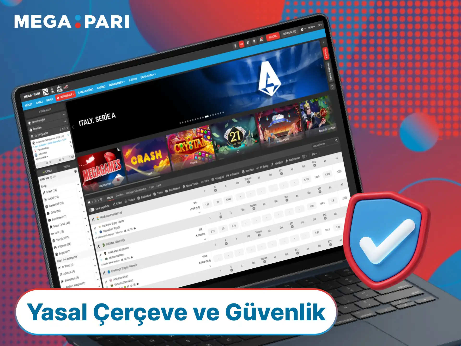 Official MegaPari platformunda yasal çerçeveye uygun ve tamamen güvenli bahisler yapın.