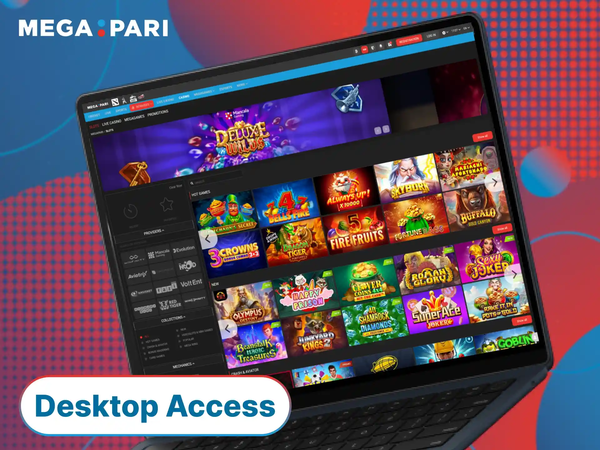 Access the MegaPari platform on your PC or Mac for desktop gaming.