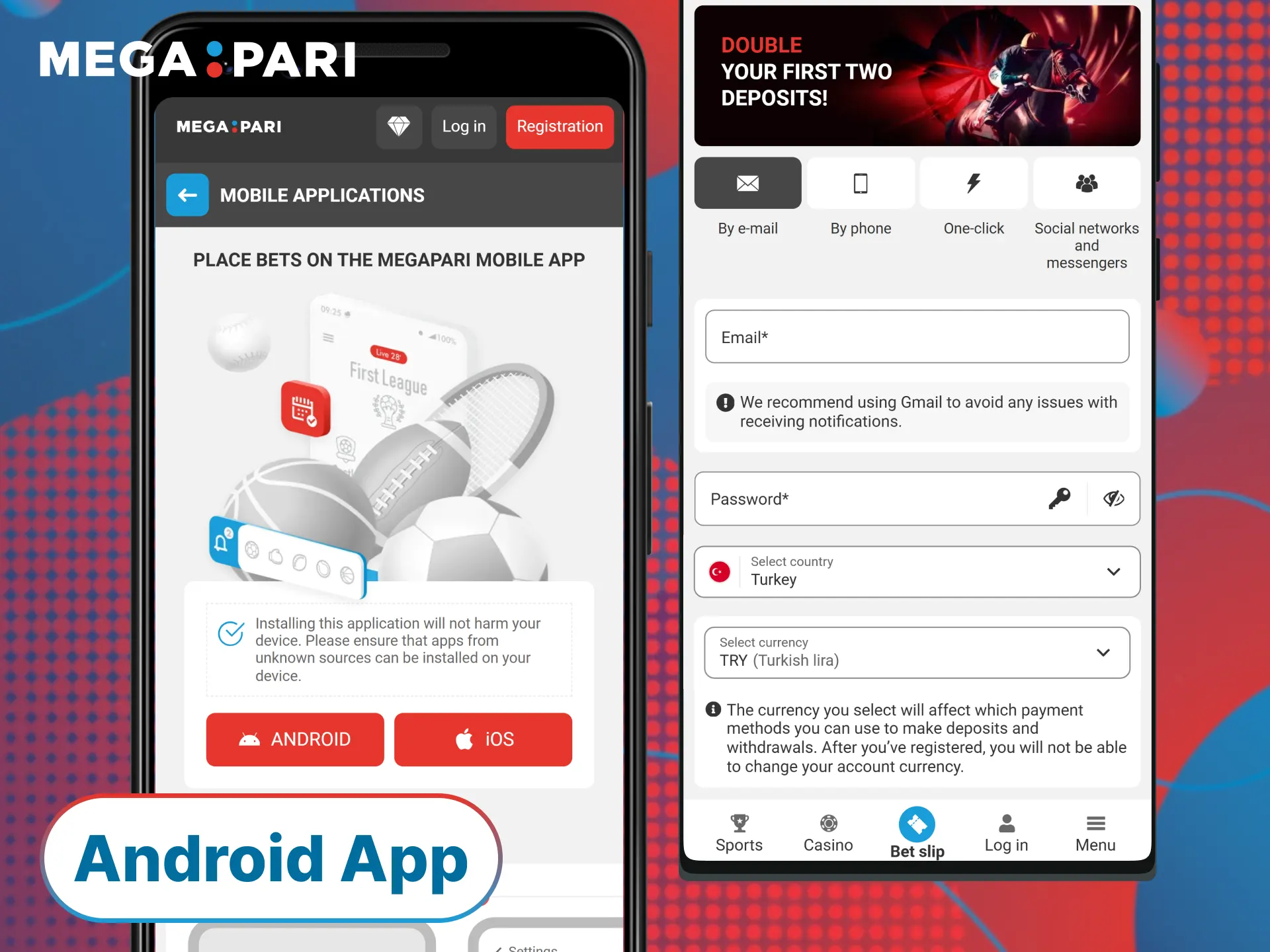 Install the MegaPari Turkey sports app on your Android device to bet anywhere.