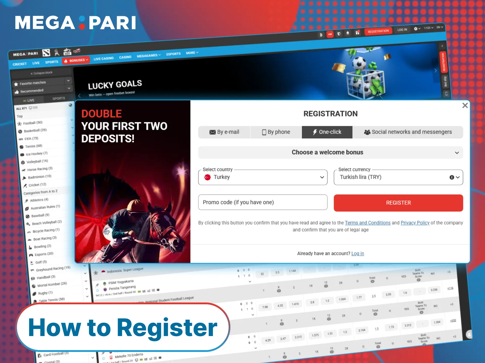 Create your personal account to join the MegaPari Turkey sports betting community today.