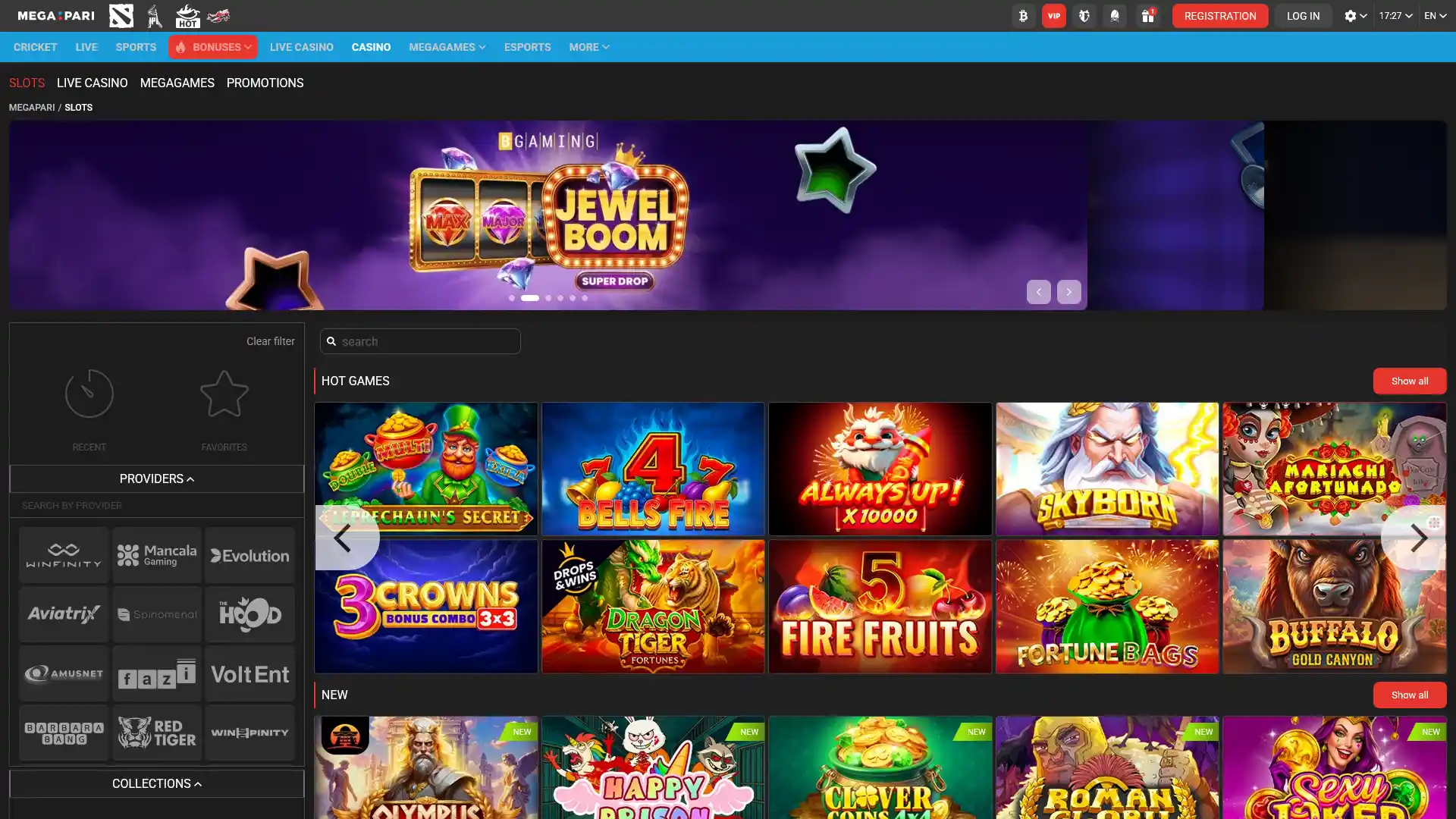 Explore the MegaPari Turkey online casino section and start playing.