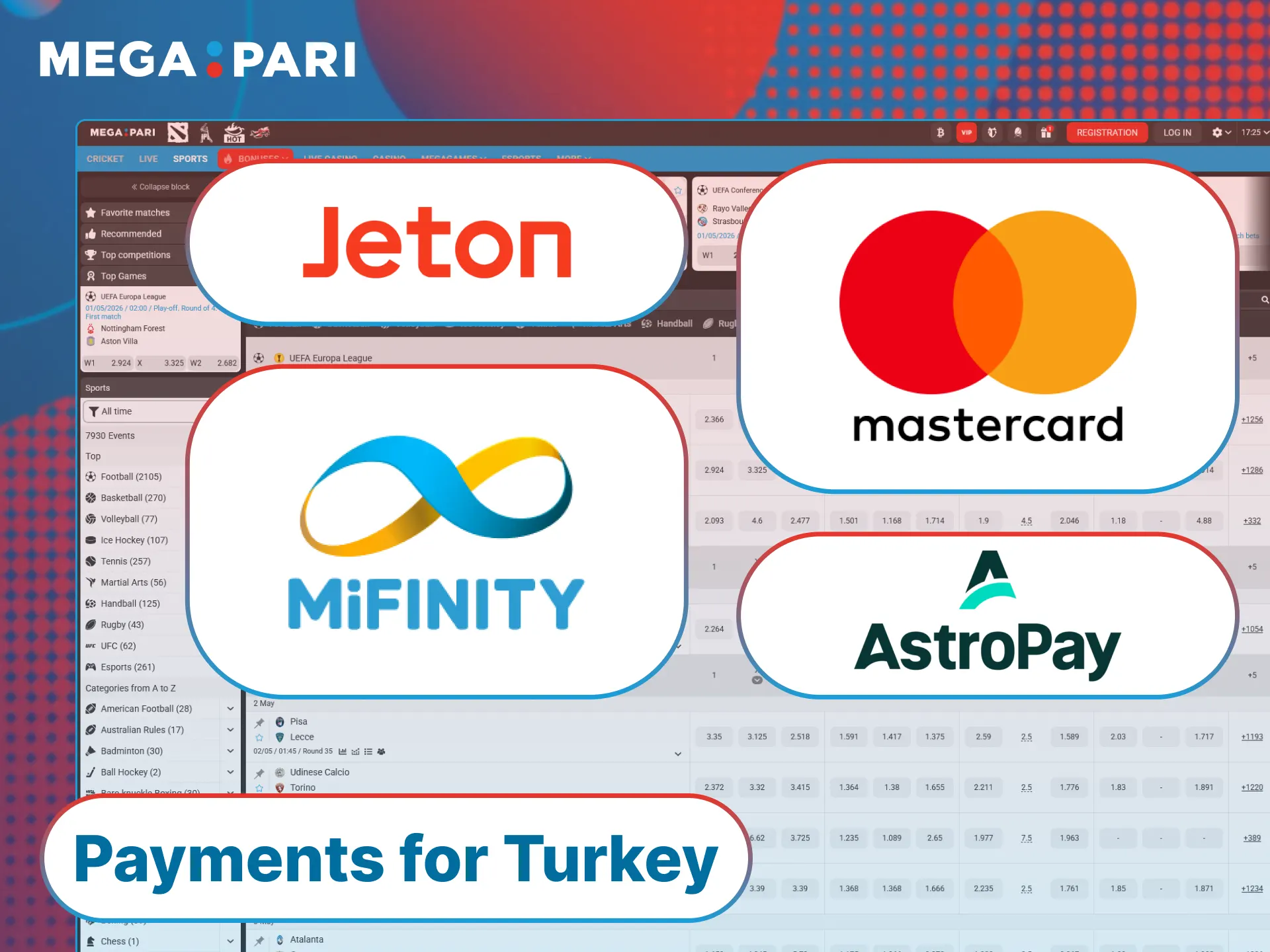 Deposit funds and withdraw winnings using secure payment methods at MegaPari Turkey.
