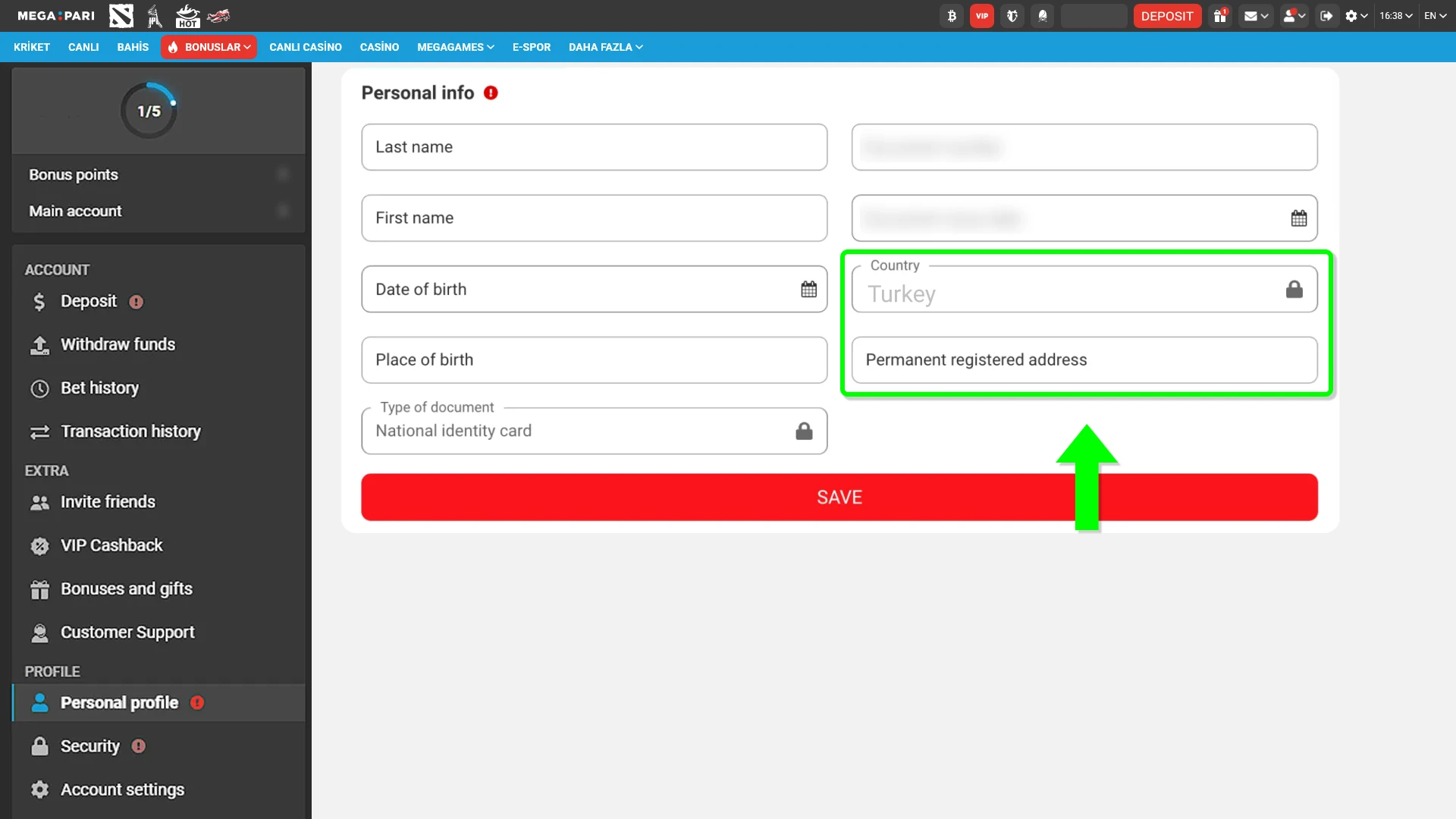 Submit your address proof for successful verification on the MegaPari Turkey platform.