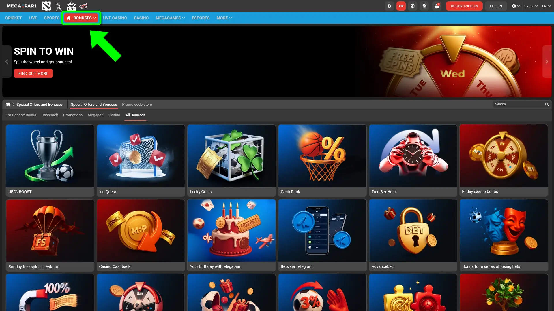 Choose your offer in MegaPari to claim your welcome bonus.
