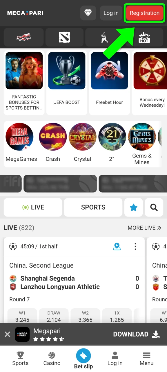Start your MegaPari App registration by clicking the join button.